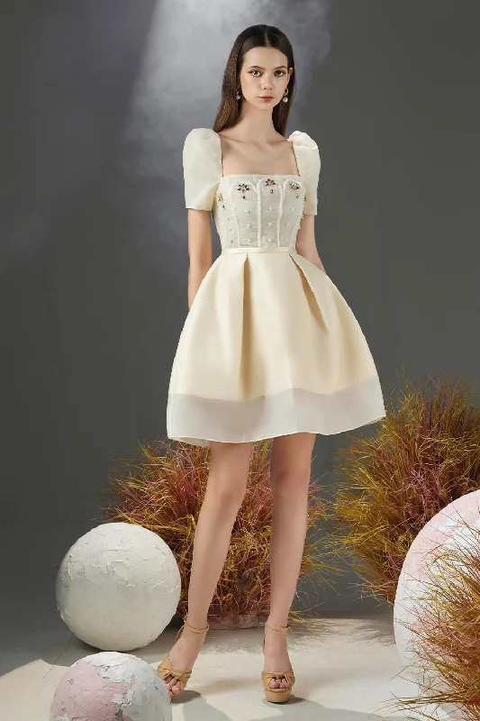 Instant Savings Await!Jovita A-line Puffy Sleeved Organza Mini Dress