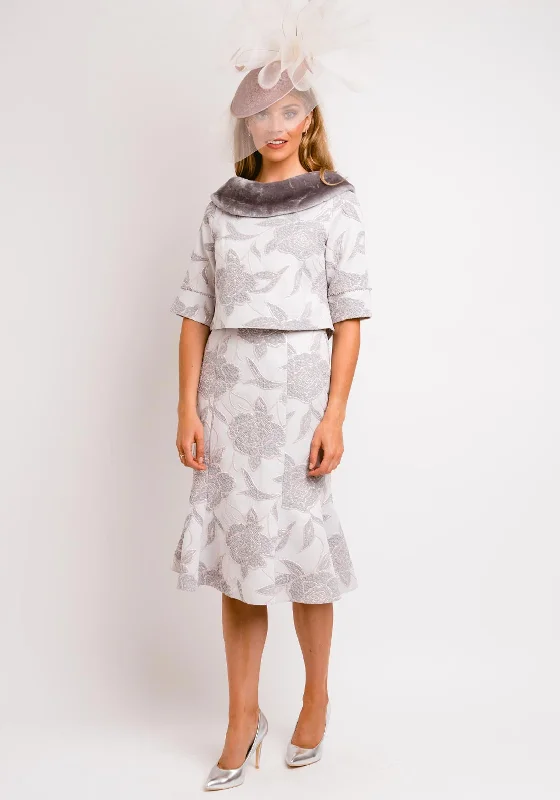 Lowest Prices Guaranteed!Lizabella Jacquard Faux Fur Collar Overlay Dress, Grey