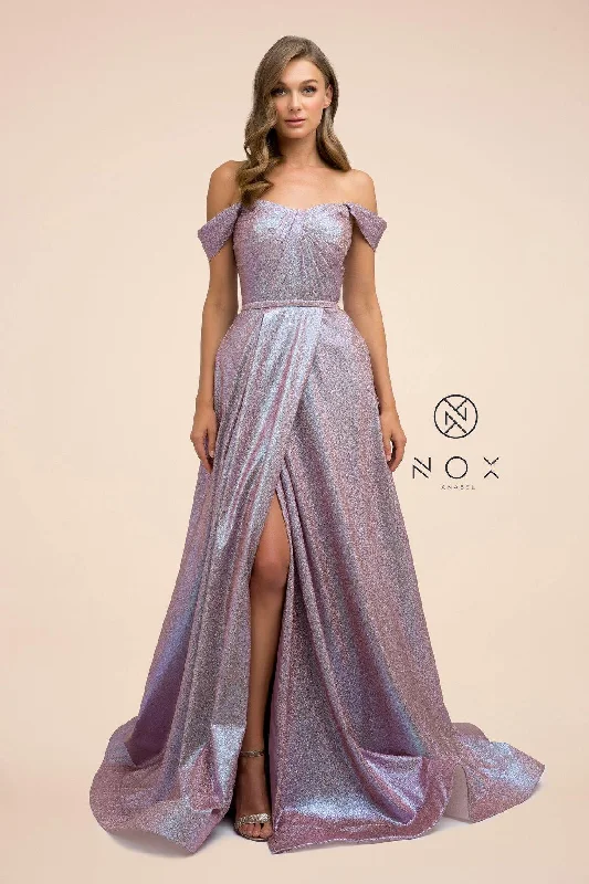 Price Drops You’ll Love!Off  Shoulder Metallic Glitter Prom Long Ball Gown