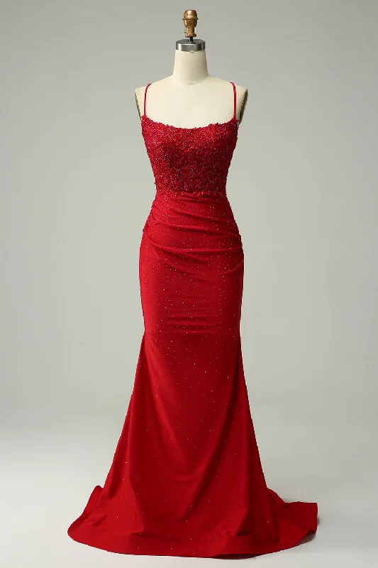 Steals and Deals Await!Mermaid Halter Dark Red Long Prom Dress with Beading