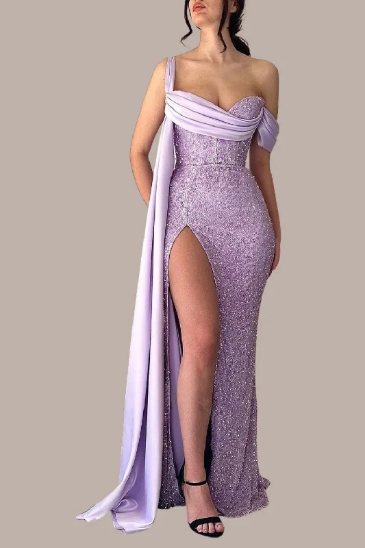 Exclusive Offers You’ll Love!Mermaid Sparkly Purple Long Prom Dress with Slit