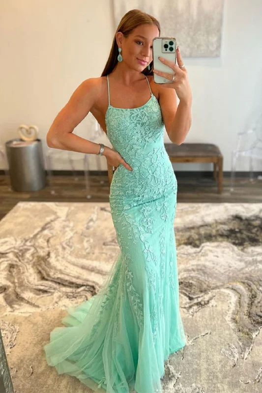 Don’t Wait – Deals Won’t Last!Mint Spaghetti Straps Appliques Prom Dress