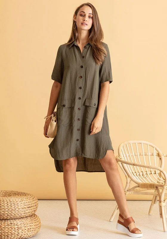 Incredible Savings Inside!Naya Linen Blend Shirt Dress, Khaki Green