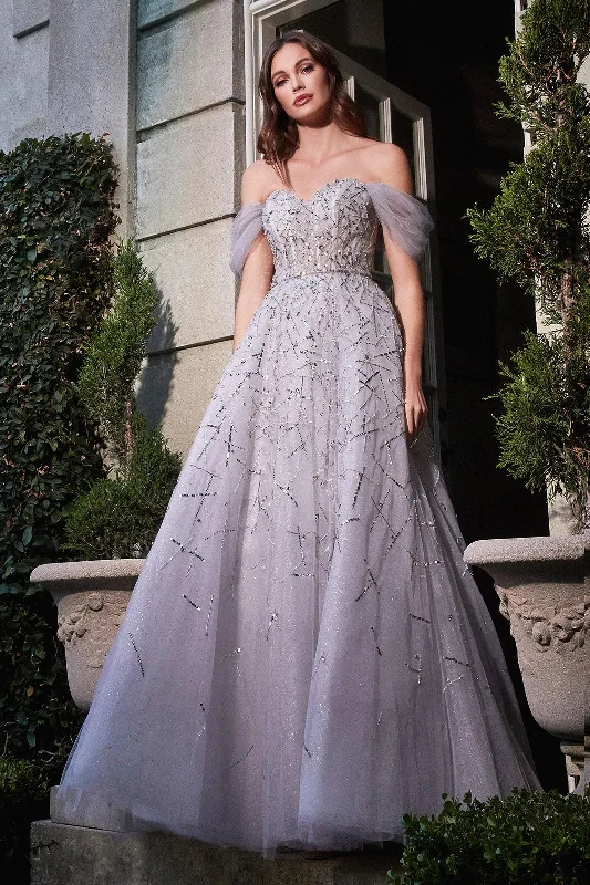 Sale Alert – Get Ready to Shop!Cinderella Divine B713 Off Shoulder Glittered Long A Line Prom Dress