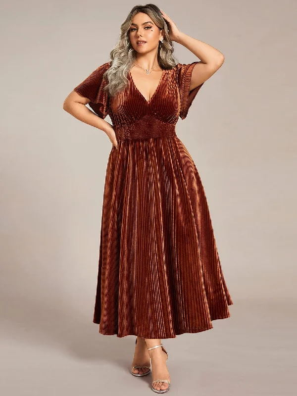 Hot Deals You Can’t Resist!Plus Size A-line V-Neck Short Sleeve Pleated Velvet Fall Wedding Guest Dress Hot Deals You Can’t Resist!Plus Size A-line V-Neck Short Sleeve Pleated Velvet Fall Wedding Guest Dress