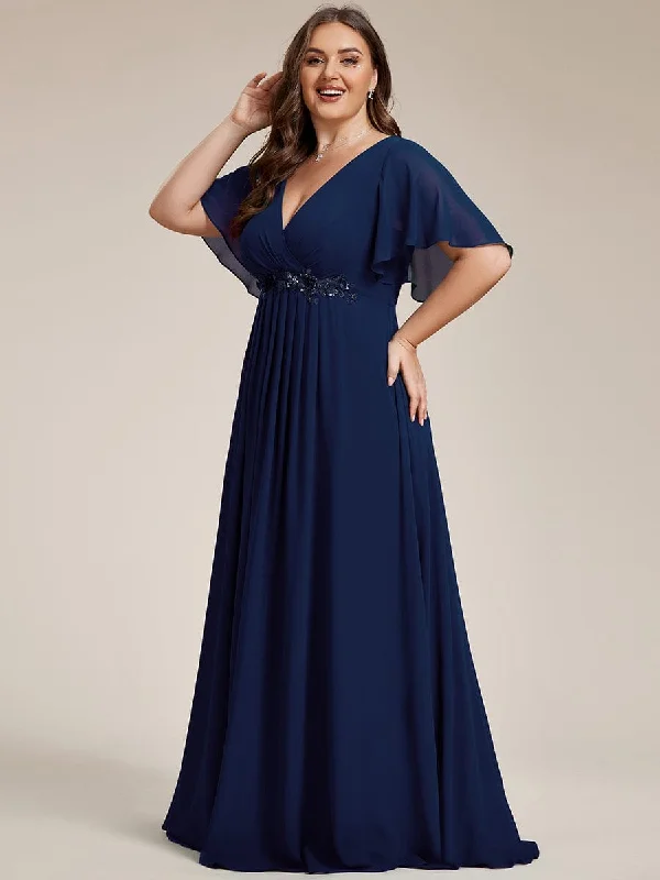 Best Price of the Season!Plus Size Floral Applique Short Sleeve A-Line Chiffon Formal Evening Dress Best Price of the Season!Plus Size Floral Applique Short Sleeve A-Line Chiffon Formal Evening Dress