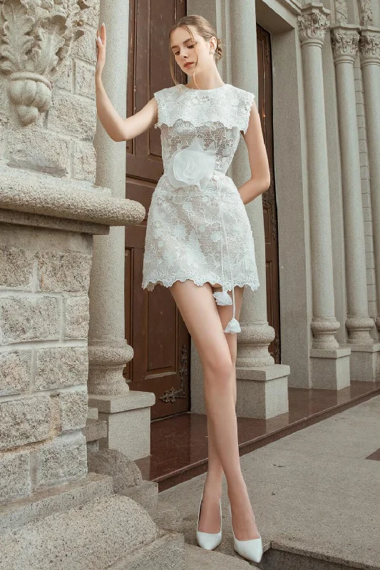 Shop Smart, Save Big!Rasin A-line Round Neck Lace Mini Dress