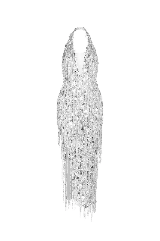 Score Huge Discounts Today!Saoirse Halter Asymmetric Mesh Sequin Ankle Length Dress Score Huge Discounts Today!Saoirse Halter Asymmetric Mesh Sequin Ankle Length Dress