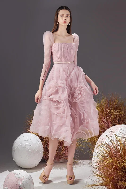 Don't Miss Out!Sherman Fit and Flare Leg Of Mutton Sleeved Organza Knee-length Dress Don't Miss Out!Sherman Fit and Flare Leg Of Mutton Sleeved Organza Knee-length Dress