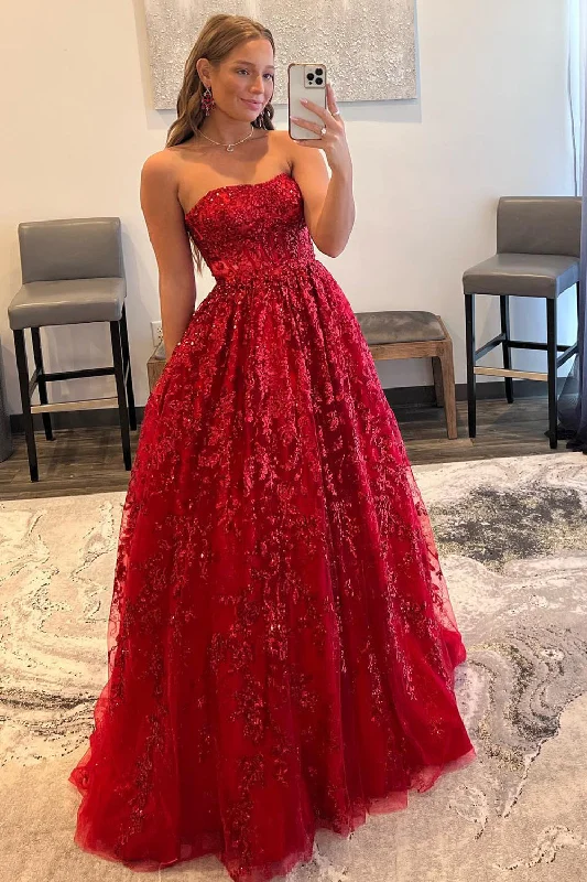 Your Favorite Sale is Back!Sparkly Red Long Prom Dress with Pockets