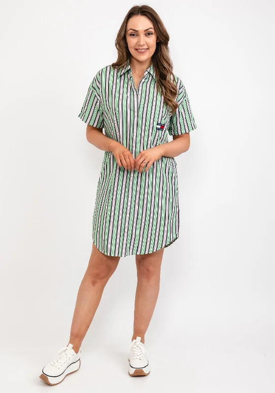 Time to Save Big!Tommy Jeans Womens Stripe Shirt Dress, Coastal Green