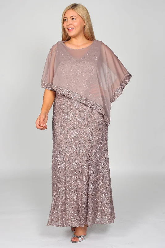 Lowest Prices Guaranteed!R&M Richards 2344 Long Mother Of The Bride Cape Lace Dress Sale