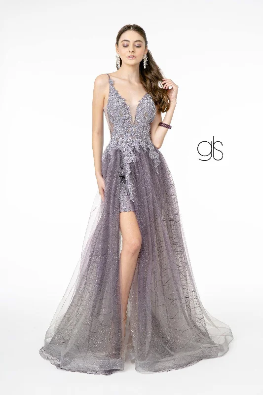 Today’s Deals, Tomorrow’s Regrets!Illusion V-Neck Glitter Mesh Long Prom Dress Sale