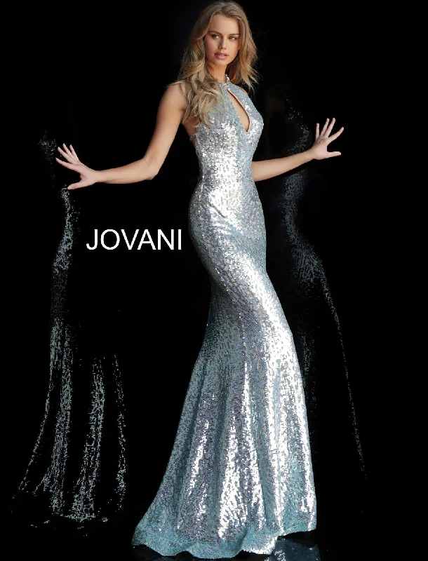 Upgrade for Less!Jovani 64182 Long Halter Sequined Prom Gown