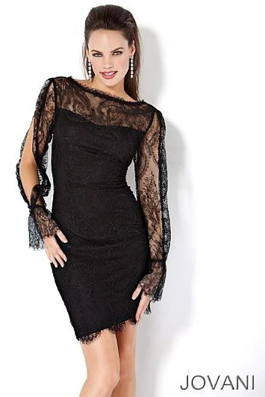Enjoy Huge Discounts Now!Jovani 171125 Lace Long Sleeve Short Cocktail Dress