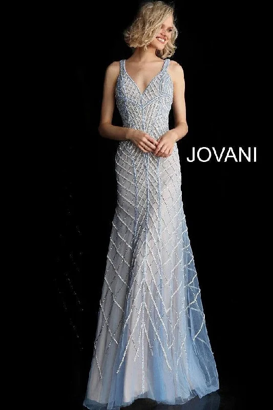Limited Stock Available!Jovani 55821 Shimmering V Neck Long Formal Prom Dress