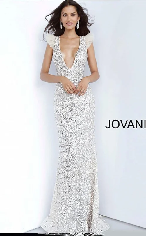 Massive Price Cuts!Jovani 02457 Long Plunging Neckline Embellished Prom Dress