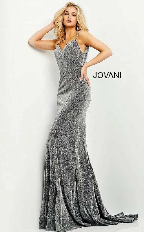 Limited Stock Available!Jovani 68125 Spaghetti Strap Glitter Long Prom Gown B