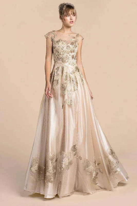 Amazing Prices You Can’t Resist!Andrea & Leo ALC0081 Metallic Flora Long Prom Dress Sale