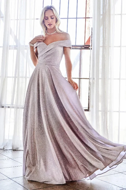 Save More with Every Purchase!Cinderella Divine CD183 Off Shoulder Metallic Long Evening Gown