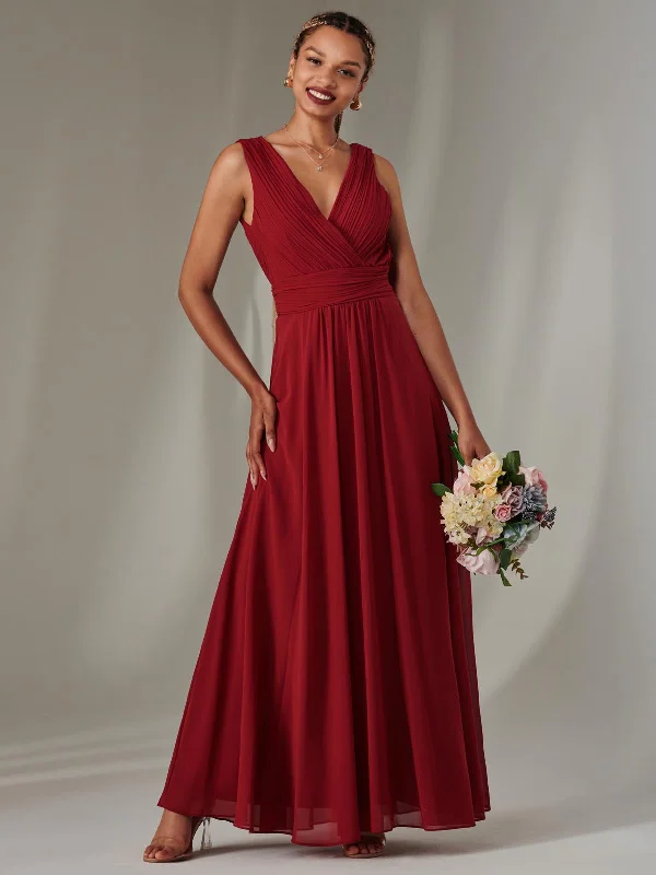 Lowest Prices Guaranteed!Cora Sleeveless Chiffon Maxi Dress, Dark Red