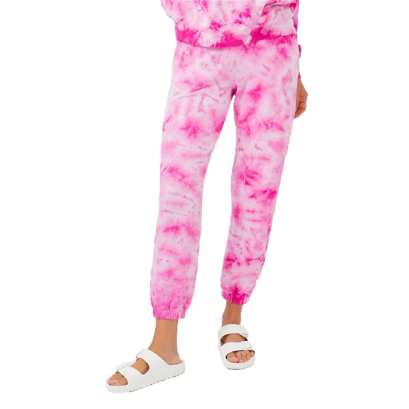 Upgrade for Less!Crystal Tie Dye Boyfriend Sweats In Fuchsia Tie Dye