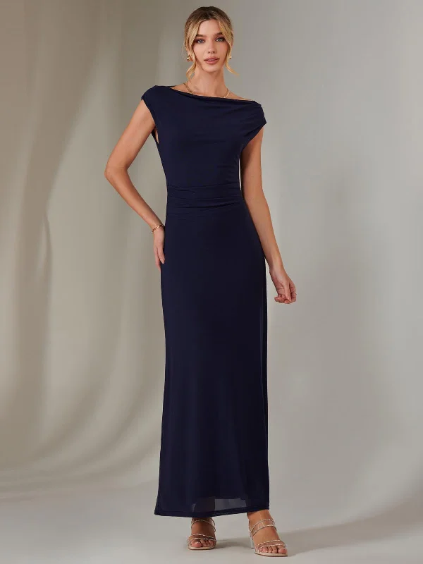 Must-Have Deals Inside!Eva Round Neck Sleeveless Maxi Dress, Navy