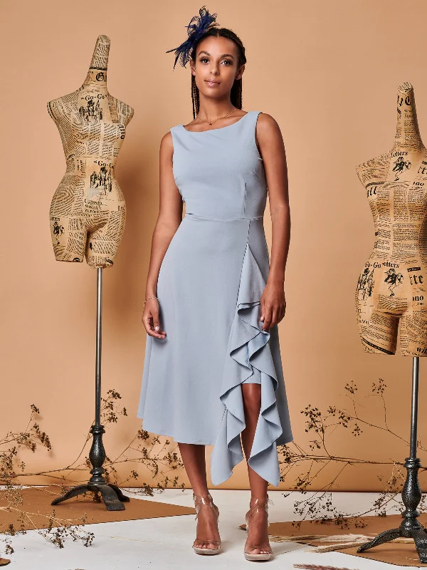 Great Deals, Just for You!Fit & Flare Ruffle Detail Midi Dress, Dusky Blue