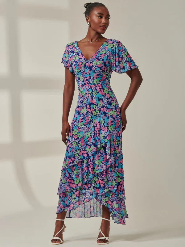 Save More Than Ever!Floral Printed Tiered Maxi Dress, Floral Multi