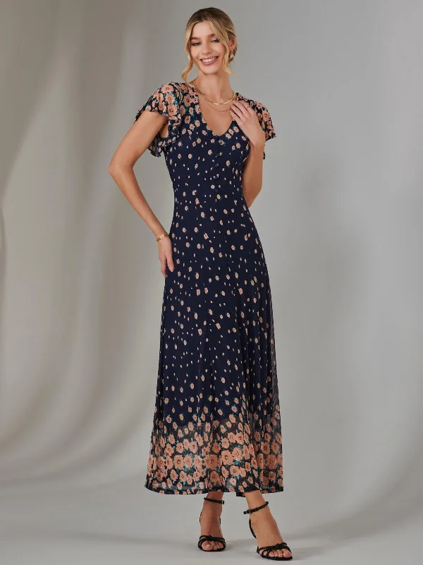 Best Deals Just for You!Gina Mirrored Print Mesh Maxi Dress, Navy Multi