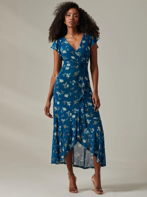 Save More with Every Purchase!Heleyna Ruffle Hem Mesh Maxi Dress, Teal Floral
