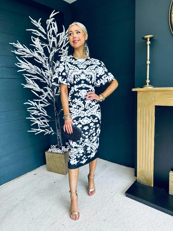 Shop Smart, Save Big!Jocelyn Pattern Midi Dress Black & White