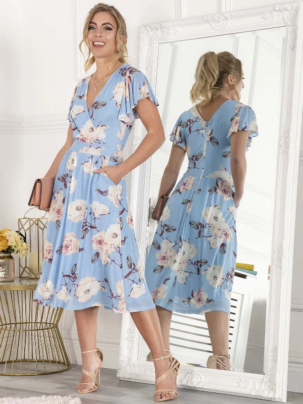 Don't Miss Out!Jolie Moi Kiley Wrap Front Mesh Dress, Blue Floral