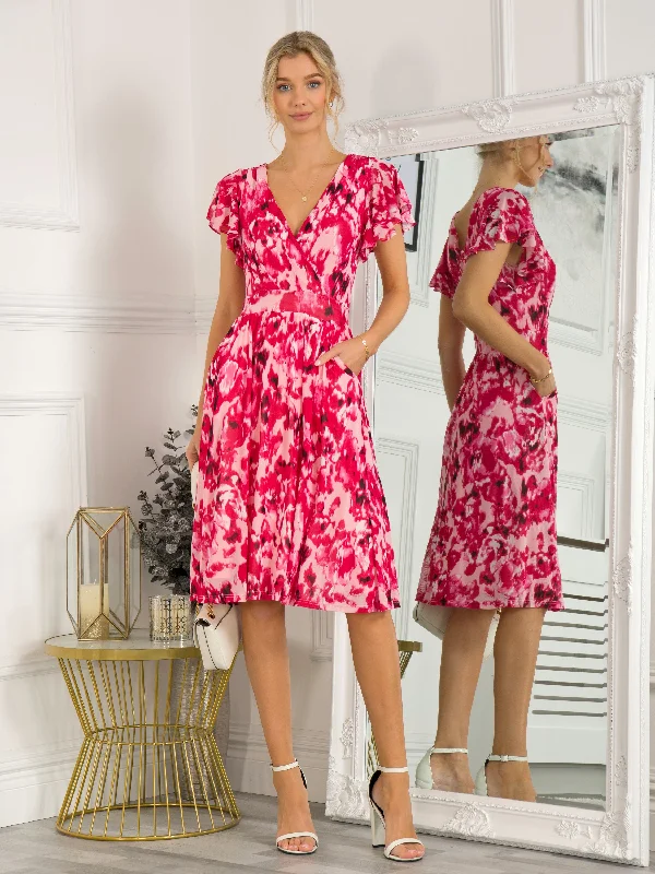 Stock Up and Save!Jolie Moi Wrap Mesh Midi Dress, Pink Abstract