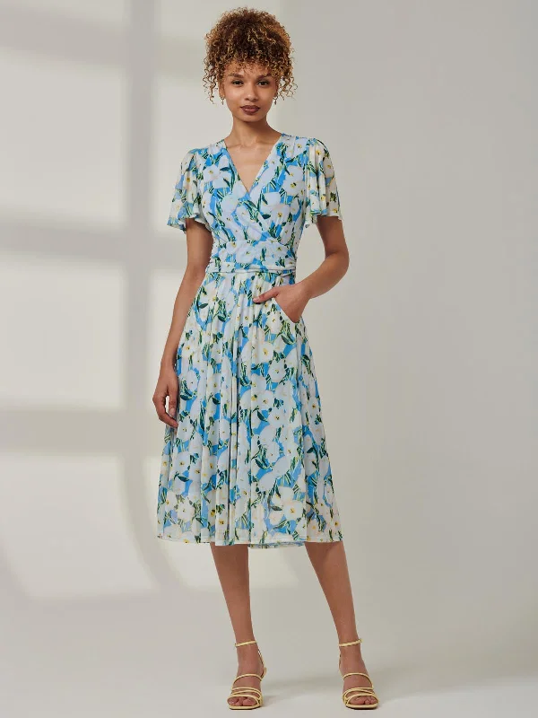 Don’t Wait – Shop Today!Kairi Floral Print Mesh Midi Dress, Blue Floral