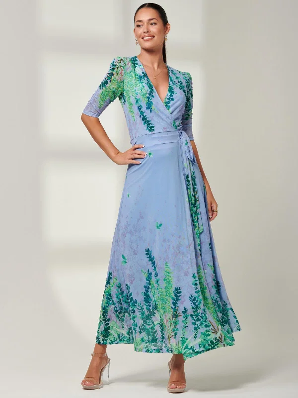 Your Shopping Wish, Our Discount Command!Kinley Print Wrap Mesh Maxi Dress, Green Multi