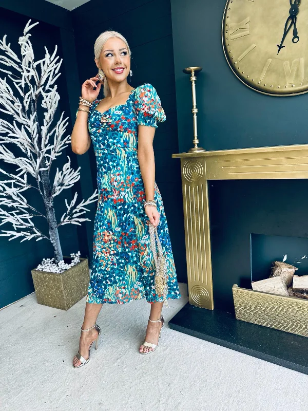Bigger Savings, Better Shopping!Lillian Sweetheart Midi Dress Dress Floral Green