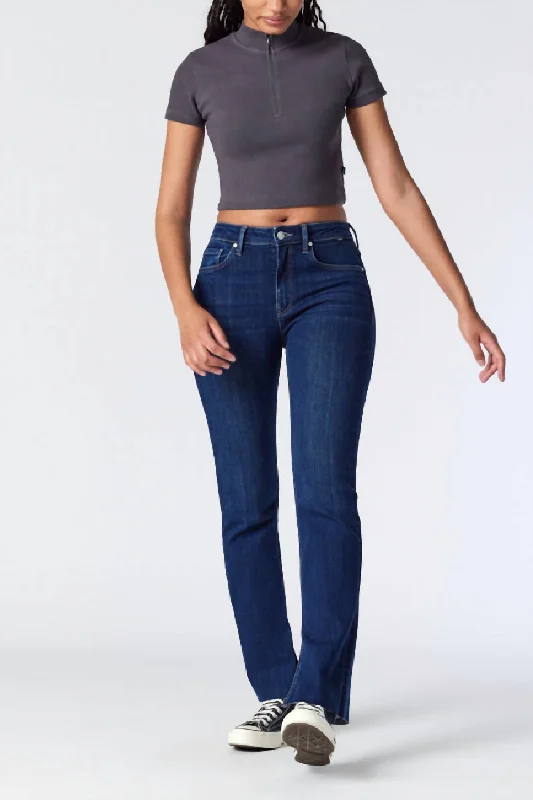 Seasonal Sale – Shop Now!Maria High Rise Flare Slit Hem Jeans In Deep Brushed Organic Blue