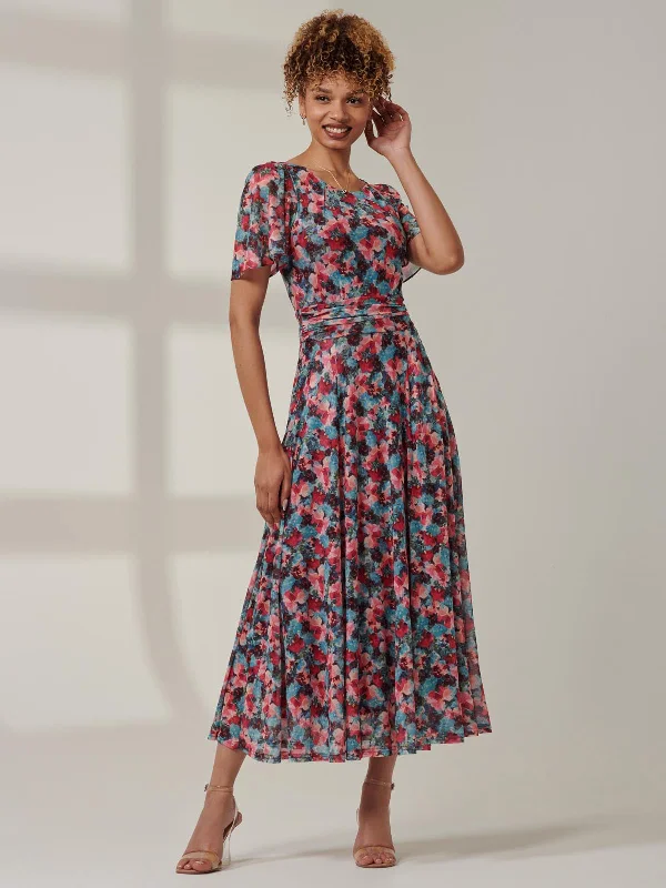 Act Fast – Limited Time Savings!Paityn Angel Sleeve Mesh Maxi Dress, Teal Floral