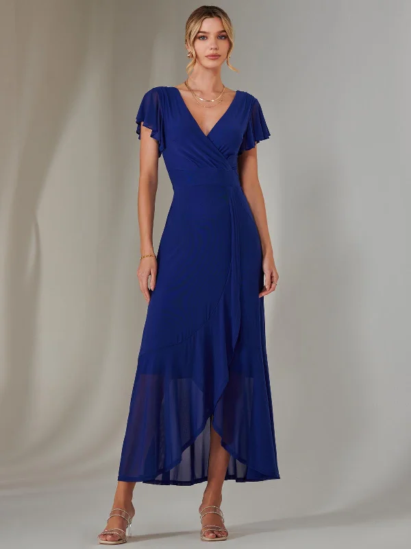 Shop More, Spend Less!Plain Wrap Mesh Maxi Dress, Navy