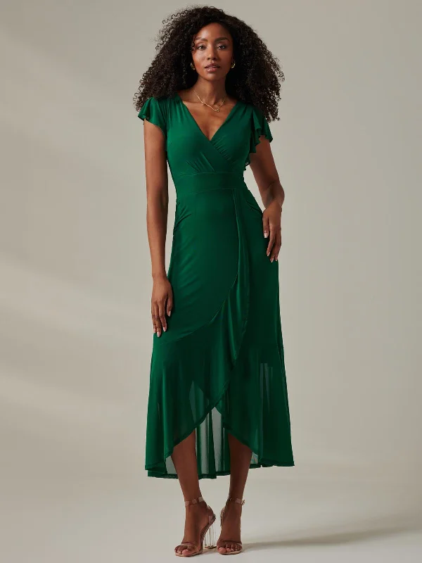 Huge Price Cuts Await!Plain Wrap Mesh Maxi Dress, Teal