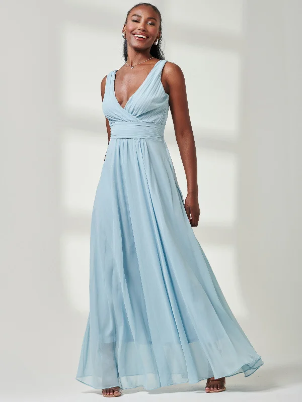 Your Favorite Items on Sale Now!Pleated Bodice Chiffon Maxi Dress, Ice Blue