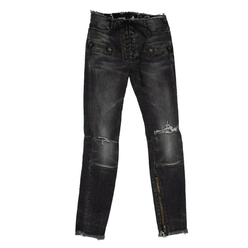 Huge Savings – Act Now!Unravel Project Dark Lace-Up Skinny Jeans - Denim