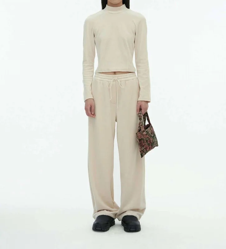 Exclusive Offers You’ll Love!Velour Fleece Drawstring Pants In Light Beige