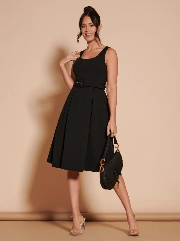 Best Offers of the Month!1950's Inspired Belted Swing Dress, Black (Copy)
