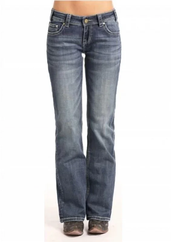 Unlock Huge Savings Now!Women's Boot Cut Riding Jeans Embroidered Pockets In Medium Vintage Wash