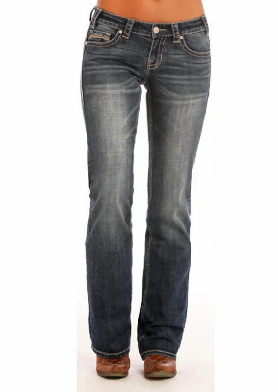 Shop Before It’s Gone!Women's Boot Cut Riding Jeans With Curved Embroidery In Medium Wash