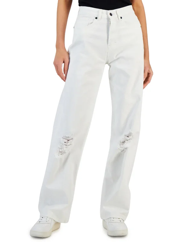 Huge Price Cuts Await!Womens Solid High Rise Wide Leg Jeans