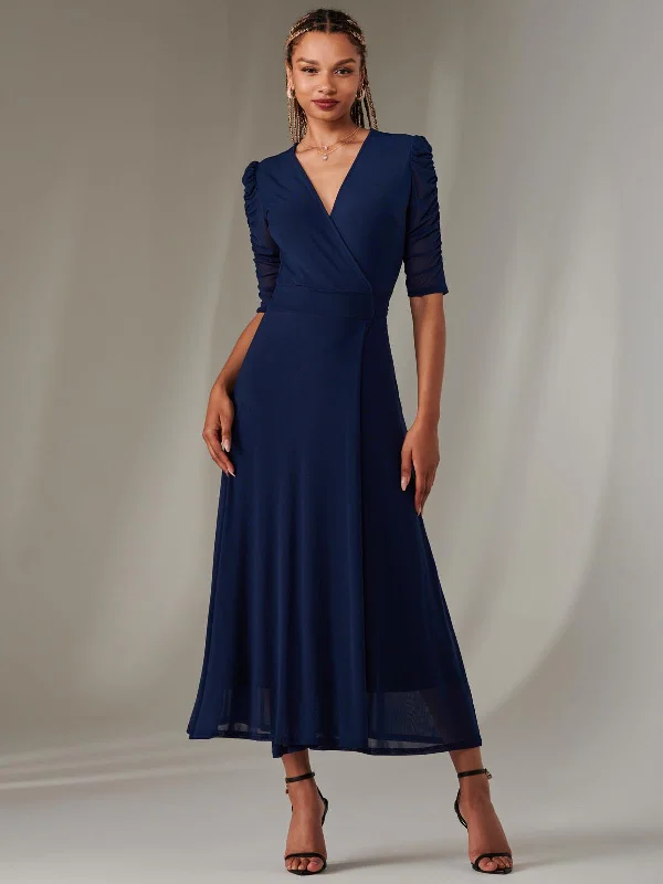 Score Huge Discounts Today!Zeena Plain Wrap Mesh Maxi Dress, Navy