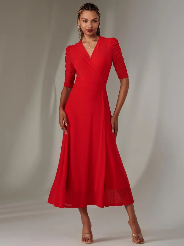 Buy More, Pay Less!Zeena Plain Wrap Mesh Maxi Dress, Red